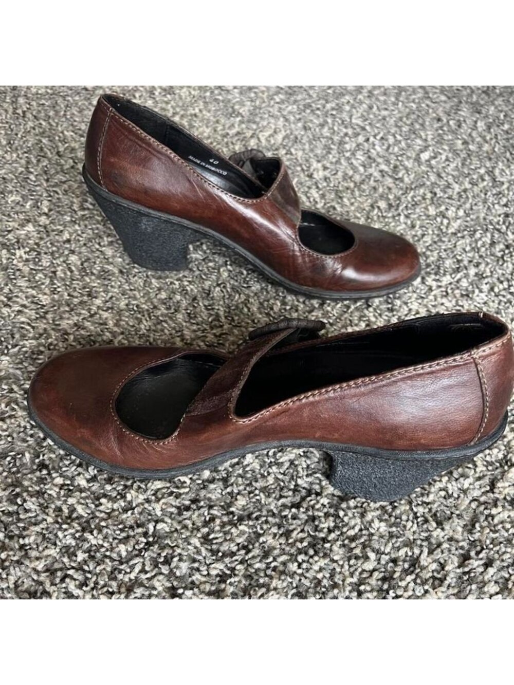 Vtg 90s Camper Brown Leather Mary Jane Pumps Size 9 Cutesy Traditional Kawaii - Picture 3 of 8